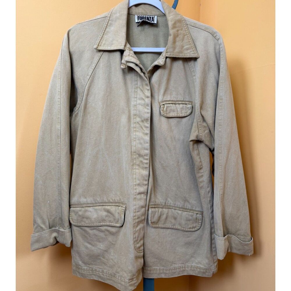 VTG 80s 90s Forenza Women’s Canvas Utility Jacket Tan Safari Barn Chore Coat